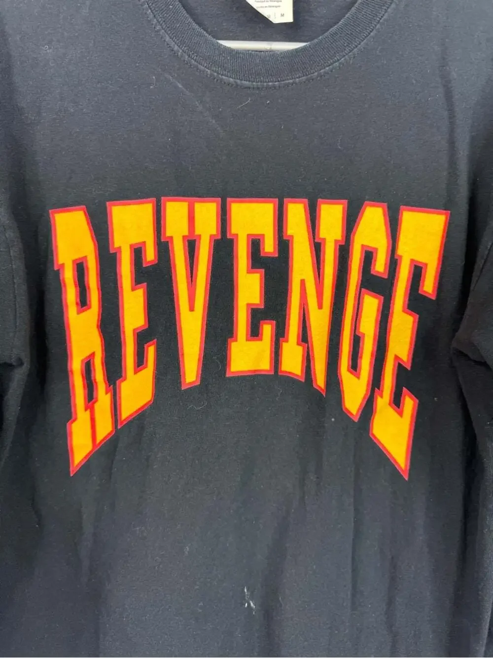 Gildan Black Long-Sleeve Tee with Yellow-Orange "REVENGE" Graphic - Picture 3 of 10